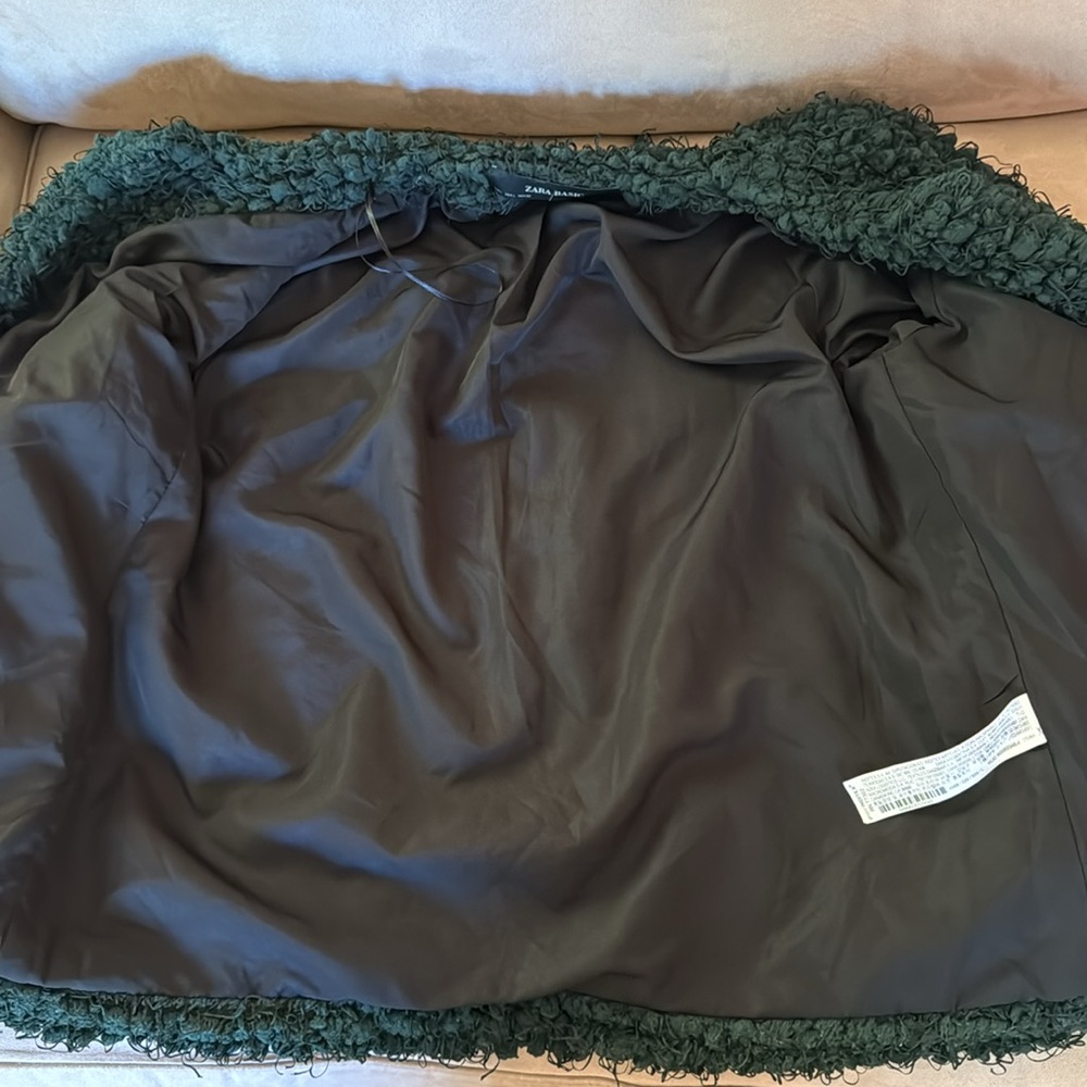 ZARA.  Teddy, Emerald Green Open Jacket. Warm and Cozy. Size Large. Fully lined. - Picture 9 of 14